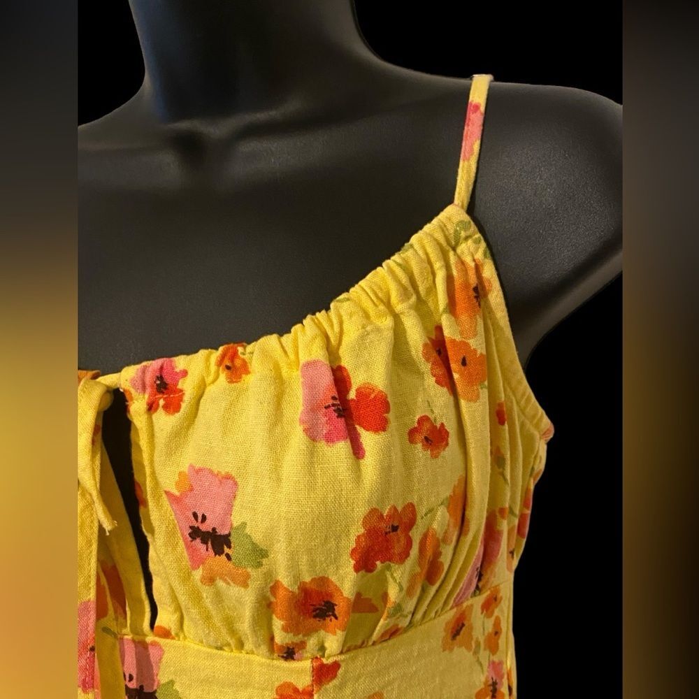 Juniors sundress Floral Ruched Linen Floral Print Dress Adj. Straps NWOT XXS - Picture 10 of 12